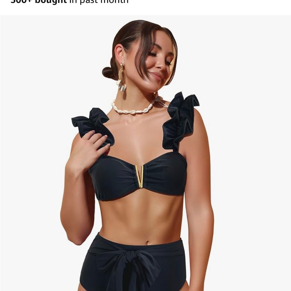Women's Black Ruffle Bikini Set - Picture 8 of 8
